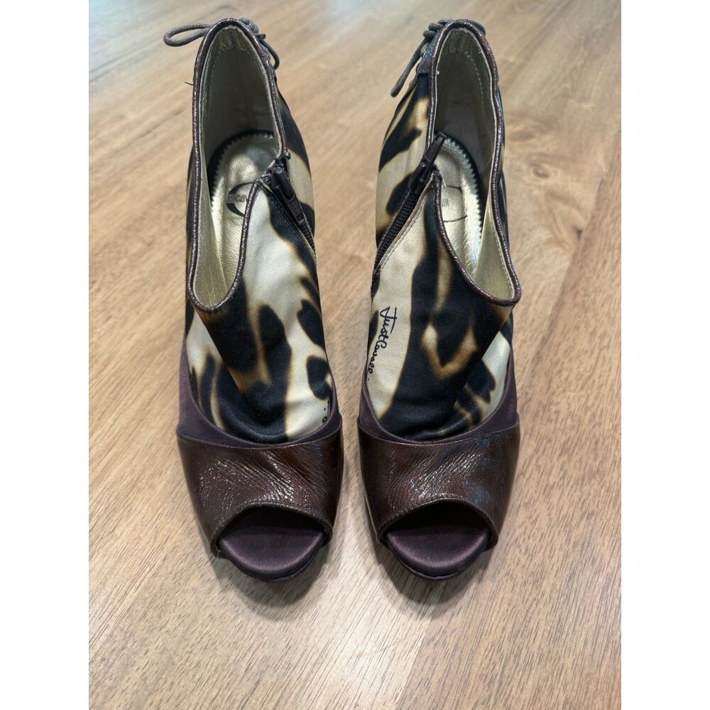 Vintage Y2K Just Cavalli Heels Leopard Animal Print Peep Toe Lace Up - Picture 2 of 16